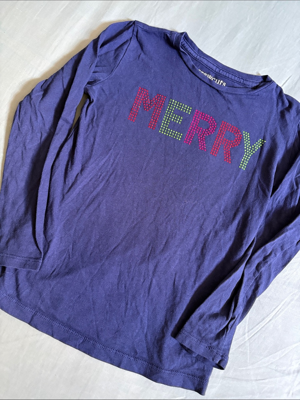 Crewcuts Purple Long Sleeve Tee with 'MERRY' Dot Print